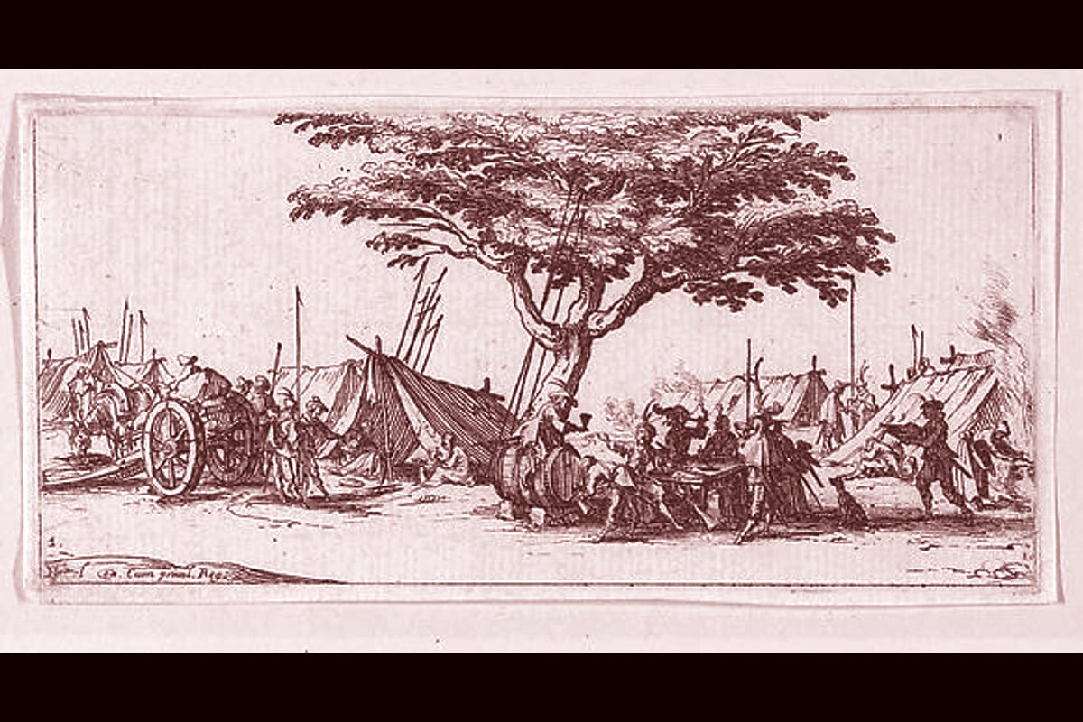 Portada del archivo: Le Campement (The Camp), plate 1 from "Les Petites Misères de la Guerre" (The Little Miseries of…, de Jacques Callot