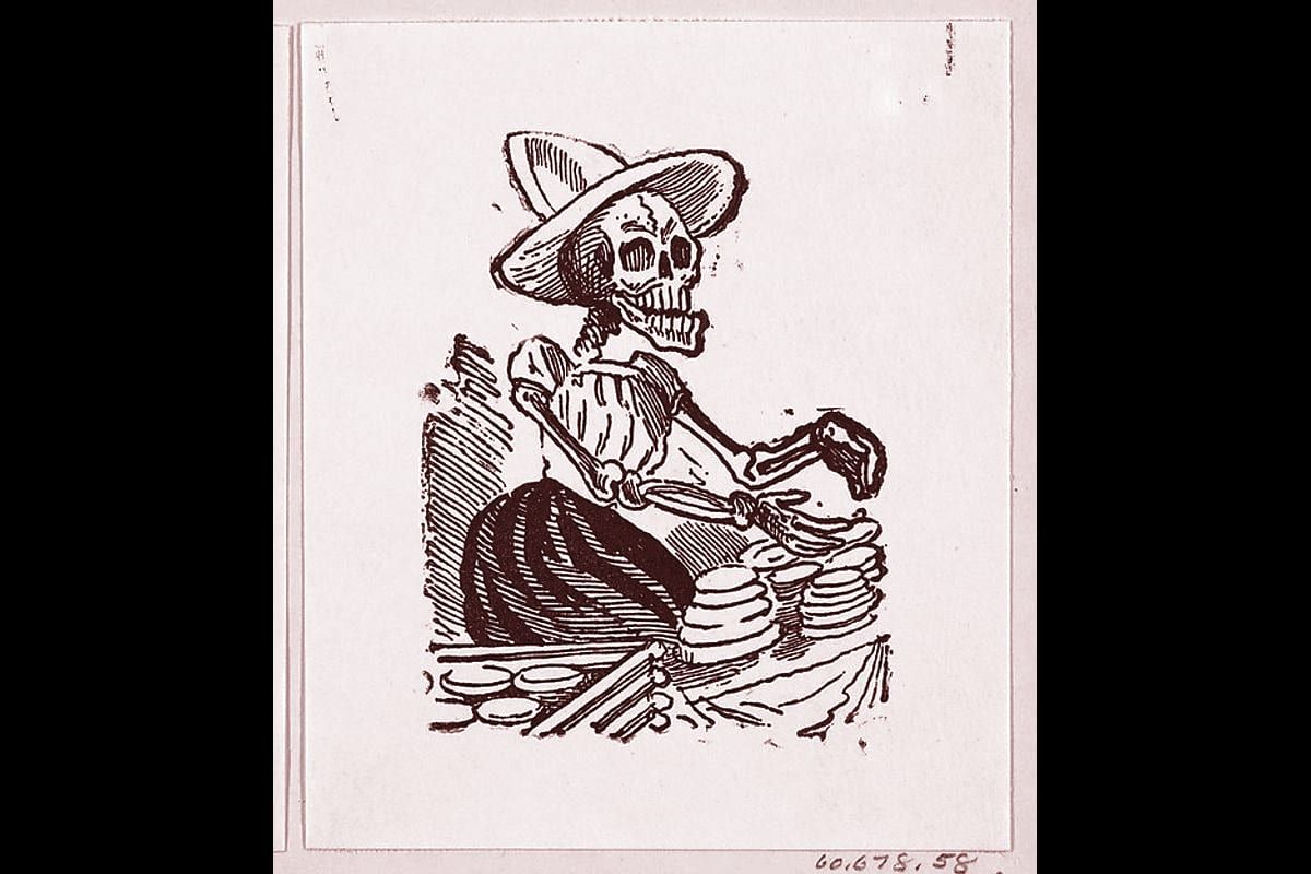 Portada del archivo: A skeleton selling cheese from a broadside entitled 'Una Calavera Chusca', de José Guadalupe Posada