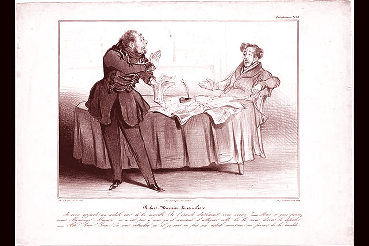 Portada del archivo: Plate 33: Robert Macaire journalist, from 'Caricaturana,' published in Les Robert Macaires, de Honoré Daumier