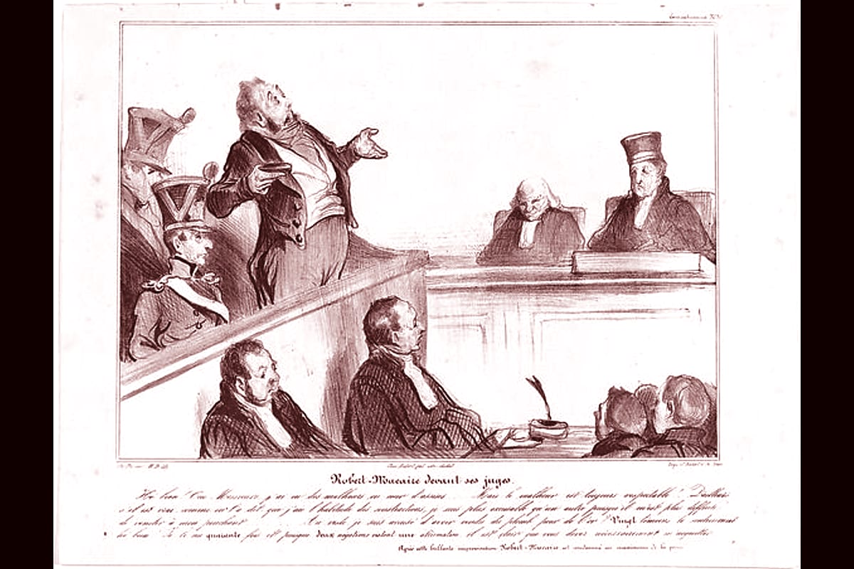 Portada del archivo: Plate 30: Robert Macaire before his judges, from 'Caricaturana,' published in Les Robert Macaires, de Honoré Daumier