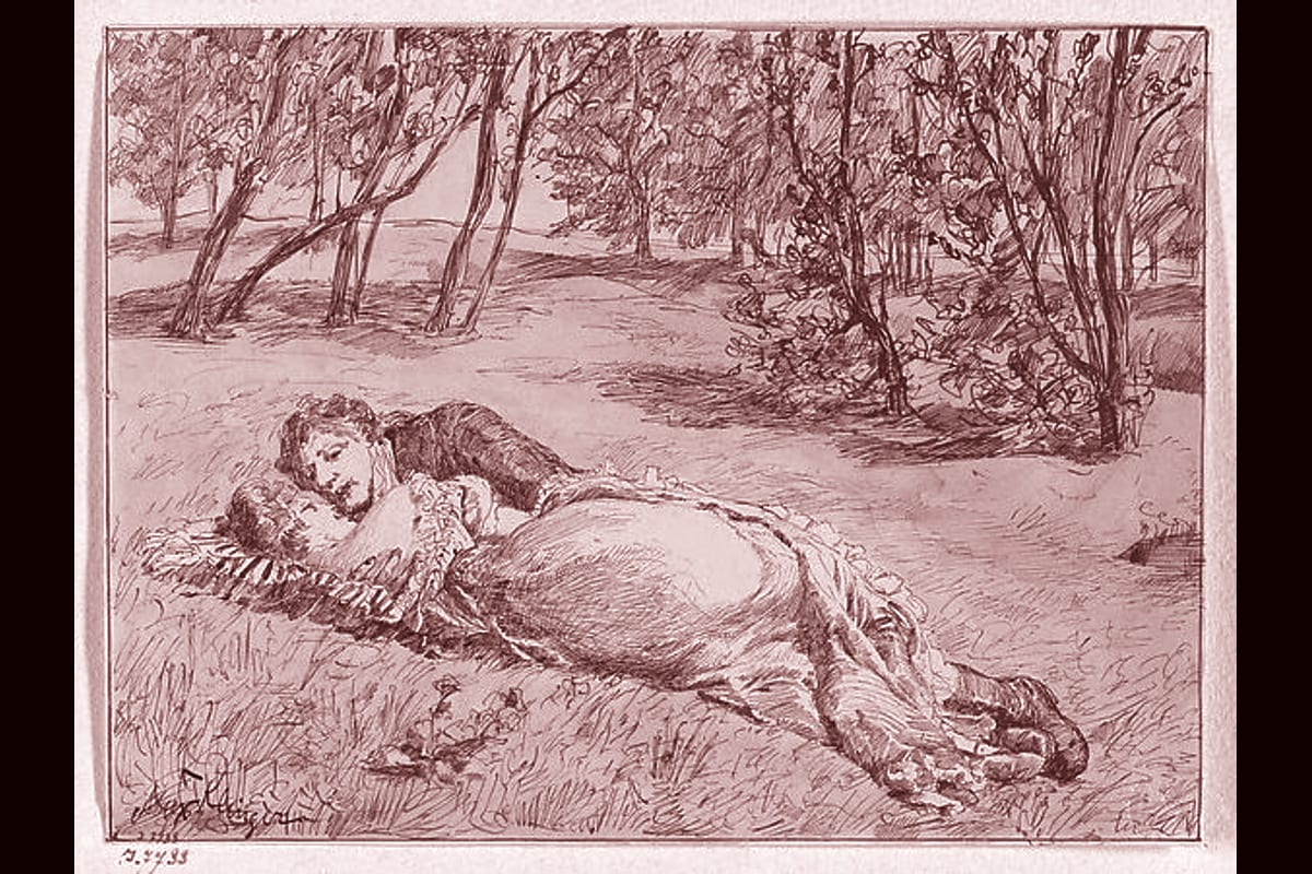 Portada del archivo: Paar im Grase–Umarmung in einer Landschaft (A Couple on the Grass–An Embrace in a Landscape), de Max Klinger